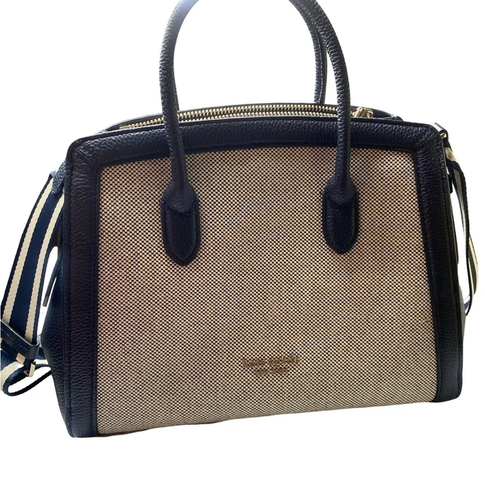 KATE SPADE Knott Canvas & Pebbled Leather Satchel - Blazer Blue color